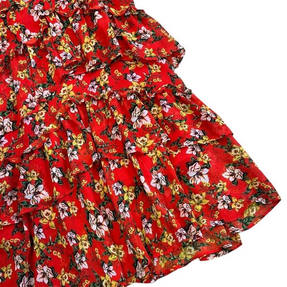 Marissa Webb Deep Orange Floral Magnolia Bouquet Ruffle Dress 12 - Picture 5 of 5